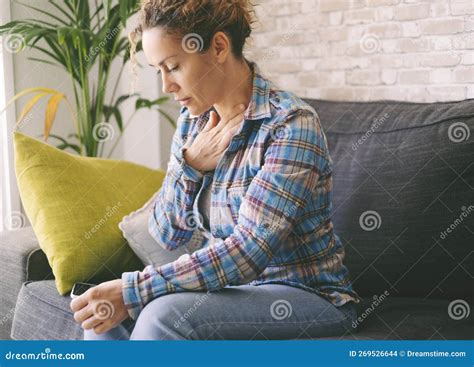 Pressure In The Chest Close Up Photo Of A Stressed Woman Who Is