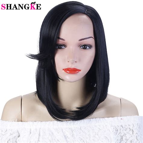 short straight synthetic bob wigs side parting with bangs for women brazilian hairstyle high