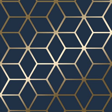 Cubic Shimmer Metallic Wallpaper Navy Blue Gold Blue And Gold Pattern