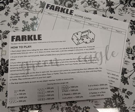 Farkle Scorecoard And Rules Download Digital Pdf Etsy