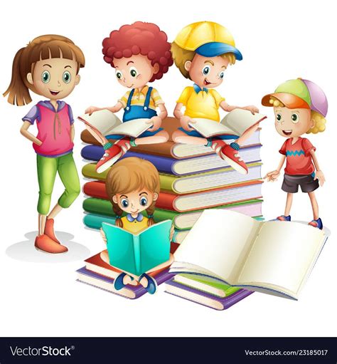 Children studying books vector image on