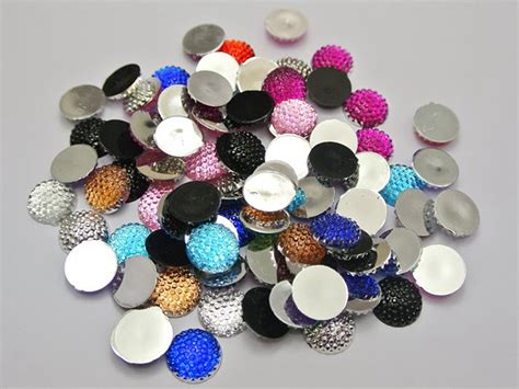 100 Mixed Color Flatback Resin Dotted Round Rhinestone Cabochon Gems