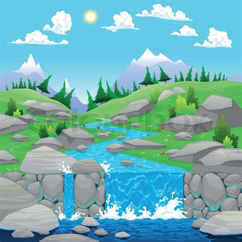 Mountain Landscape With River Stock Vector Colourbox