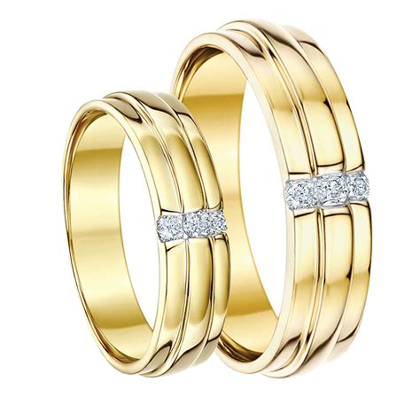 His Hers 5and6 9ct Yellow Gold Diamond Wedding Rings Yellow Gold At