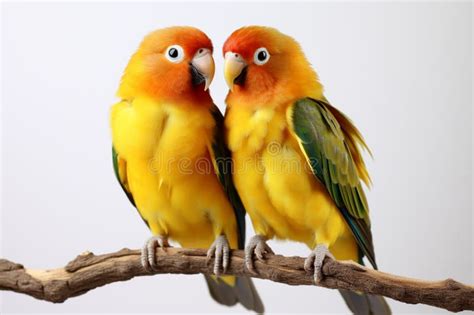 Lovebirds Agapornis Fischeri Captured Together In Isolation On A Clean