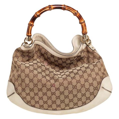 gucci beige brown gg canvas and leather small abbey d ring hobo at 1stdibs
