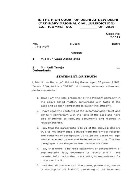 Statement Of Truth Affidavit Trademark