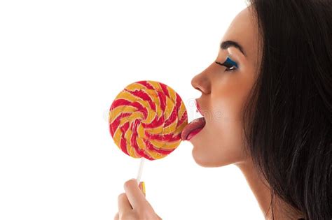Attractive Woman Licking A Lollipop Stock Image Image Of Seduction