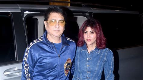 Sajid Nadiadwala Twins With Wife In Blue Outfit At The Airport Bollywood Hungama