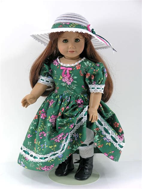 18 Inch Historical Doll Clothes Handmade For American Girl Dress Hat Pantaloons Green