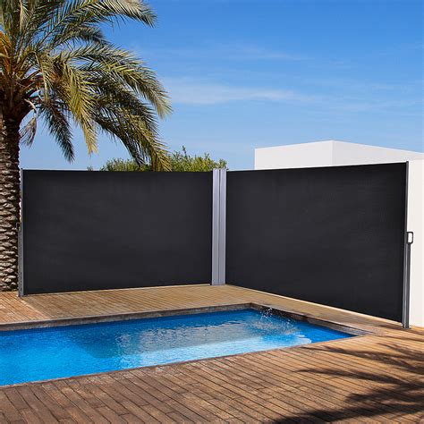 Outsunny Retractable Double Side Awning Screen Fence Privacy Dark Grey