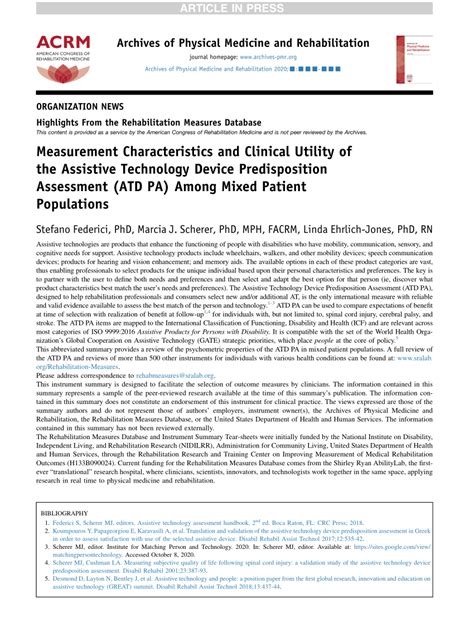 Pdf Measurement Characteristics And Clinical Utility Of The Assistive