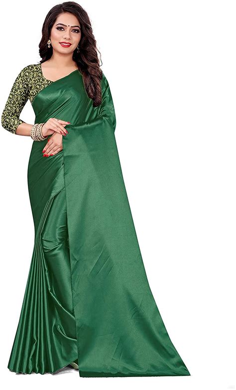 Buy Ved Fashion Womens Satin Silk Plain Saree With Blouse Piece At In 2020 Fashion