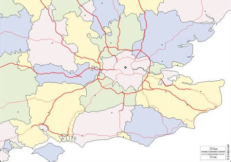 Credit to this page of this website must be given where used. South East England free map, free blank map, free outline ...
