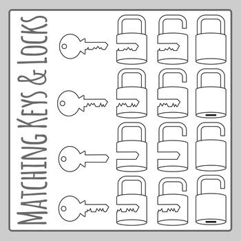Matching Keys And Locks Line Art Clip Art Clipart Set For Commercial Use