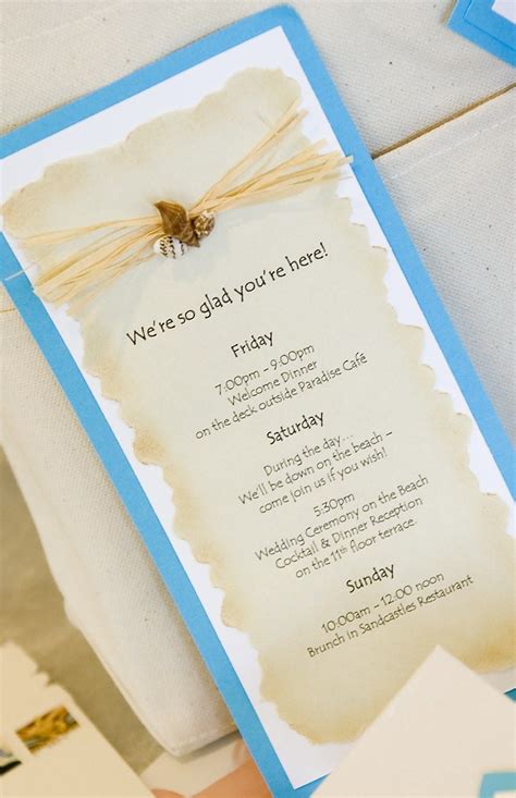 wedding itinerary seashell  rafia accent wedding