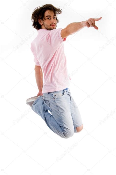 Fashionable Guy Jumping High In Air — Stock Photo © Imagerymajestic