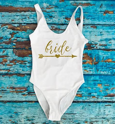 Personalize Glitter Gold Wedding Bride Tribe Bikinis Bathing Suits Honeymoon Bachelorette