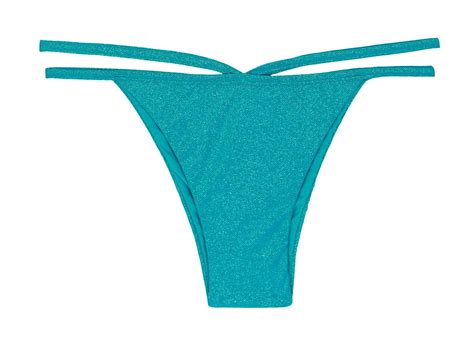 Blue Lurex Strappy Brazilian Bikini Bottoms Calcinha Radiante Azul