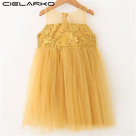 Cielarko Tulle Girls Flower Dress Elegant Princess Frocks Summer Kids