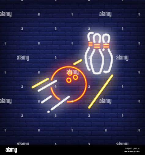 Bowling Ball Rolling On Alley Neon Sign Heavy Ball Throwing Pins