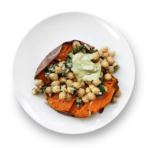 Baked Sweet Potato With Lemon Herbed Chickpeas And Tahini The Neon