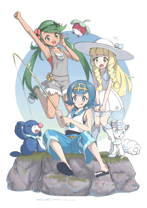 Lillie Lana Mallow Alolan Vulpix And Bounsweet Pokemon And 2 More Drawn By Akatsukino