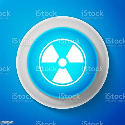 Ikon Radioaktif Putih Diisolasi Pada Latar Belakang Biru Simbol Beracun
