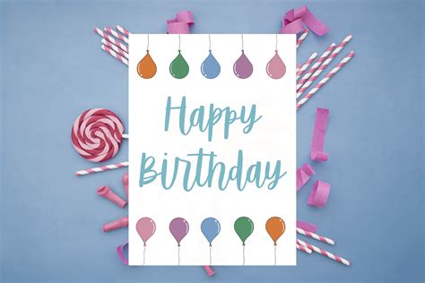 Digital Birthday Card Balloons Birthday Card Printable Etsy Digital