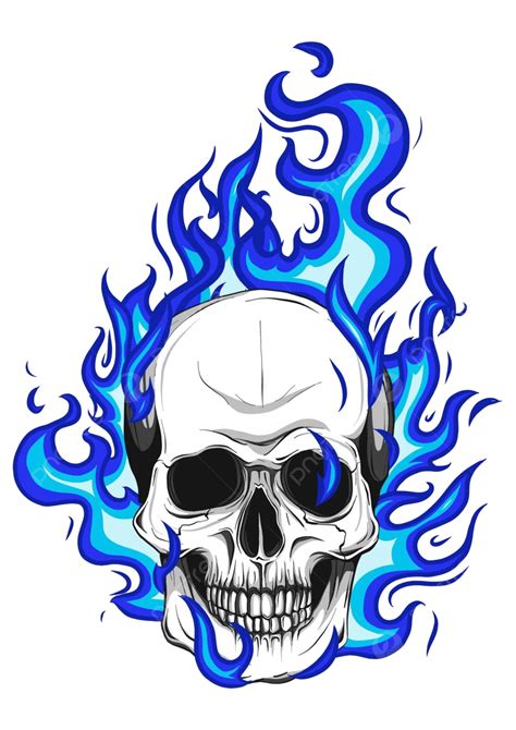 Skull On Fire With Flames Vector Illustration Tattoo Burn Sinister