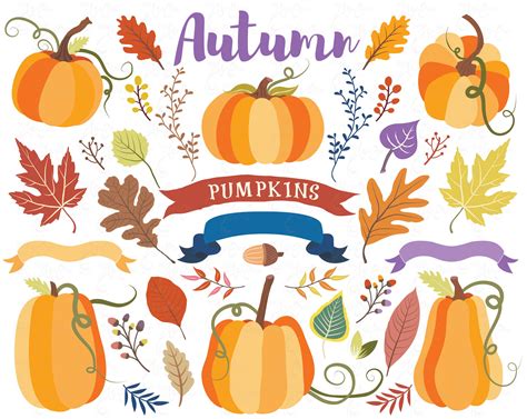 Art And Collectibles Pumpkin Clipart Fall Clipart Leaves Clipart Fall