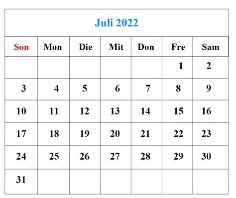 Kalender Juli 2022 Mit Feiertagen Diagramm Docalendario