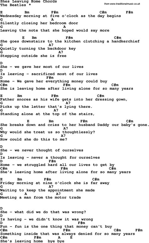 Song Lyrics With Guitar Chords For She S Leaving Home