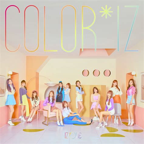 The girls flaunt their beautiful visuals as they pose with flowers in pastel pink and purple against a green background. Image - IZONE Color IZ digital album cover.png | Kpop Wiki ...