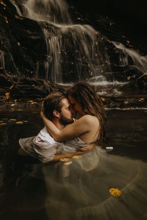 Steamy Engagement Photos In A Hidden Waterfall In 2021 Water Engagement Photos Couple