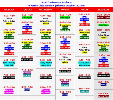 ONLINE Class Schedule