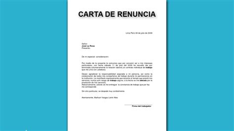 Carta De Renuncia De Trabajo Formato Imprimir