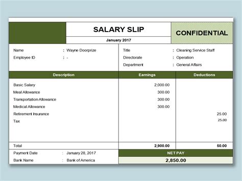 Excel Of Salary Slip Calculatorxlsx Wps Free Templates
