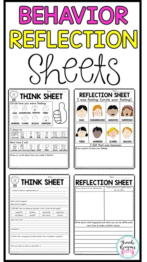 Behavior Think And Reflection Sheets For Classroom Management And