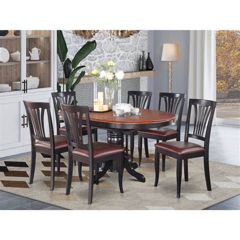 Dining Room Set Oval Table With Leaf And 6 Dining Chairs Finishblack