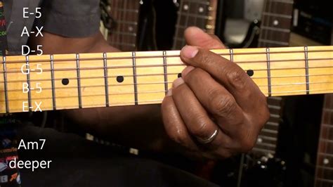 How To Play Funky A Minor Electric Guitar Chord Shapes