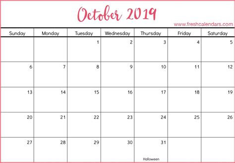 October 2019 Calendar PDF #october #october2019calendar #DeskCalendar #WallCalendar | October ...