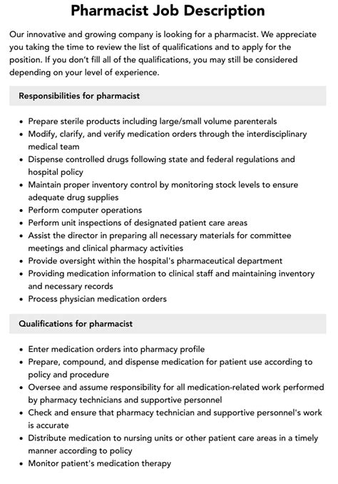 Pharmacist Job Description Velvet Jobs