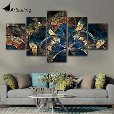 Modular Pictures 5 Panels Decorative Abstract Flower Poster Wall Art