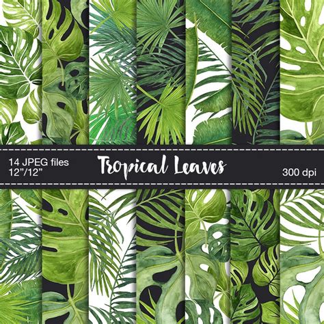 Digital Scrapbook Paper Tropical Leaves Digital Paper Etsy