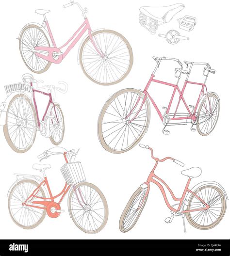 Colorful Hand Drawn Bicycles Set Of Different Construction And Bikes