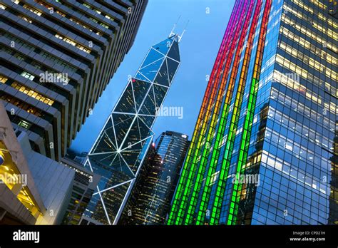 Bank Of China Building And Hong Kong Skyline At Dusk Hong Kong China