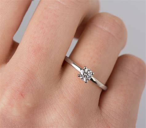Simple Solitaire Engagement Ring 14k White Gold Diamond Ring Etsy
