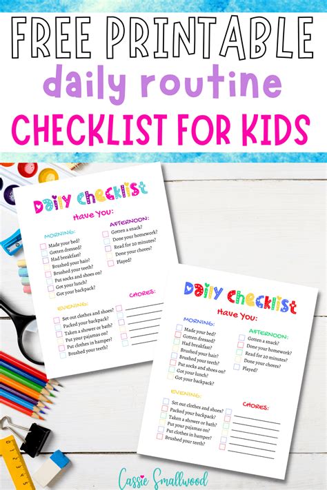 Free Printable Daily Routine Checklist For Kids Cassie Smallwood