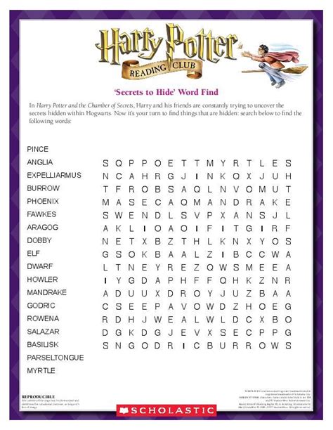 Harry Potter Word Find Printable Printable Word Searches